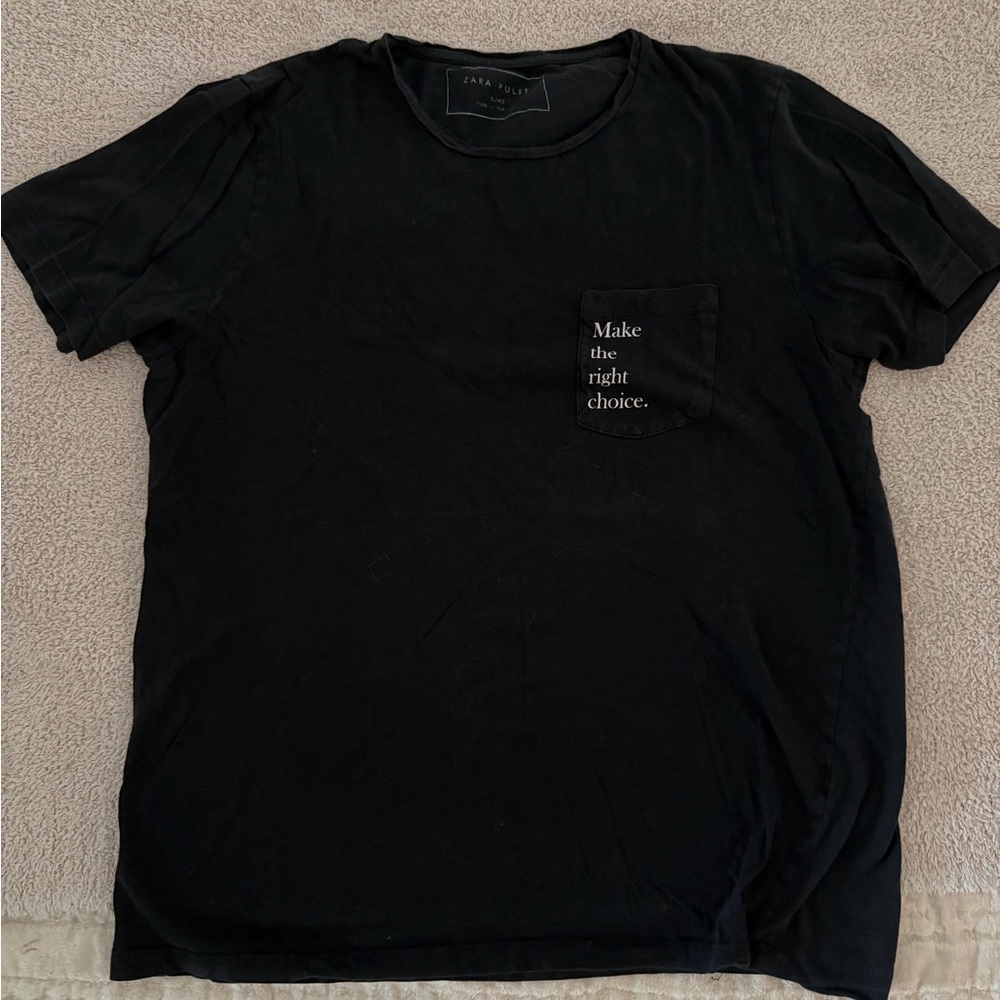 Zara Men's Black Tee with Pocket Detail